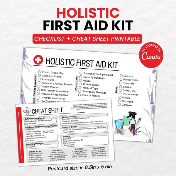 First Aid Kit Checklist Printable I Natural First Aid Kit, Holistic First Aid, Homeopathic First Aid, Essential Oils for First Aid Kit