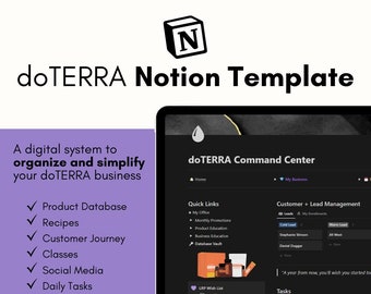 Notion Template doTERRA Wellness Advocate, Essential Oil Digital Planner, Calendar, Oil Inventory, CRM, Social Media Content Calendar