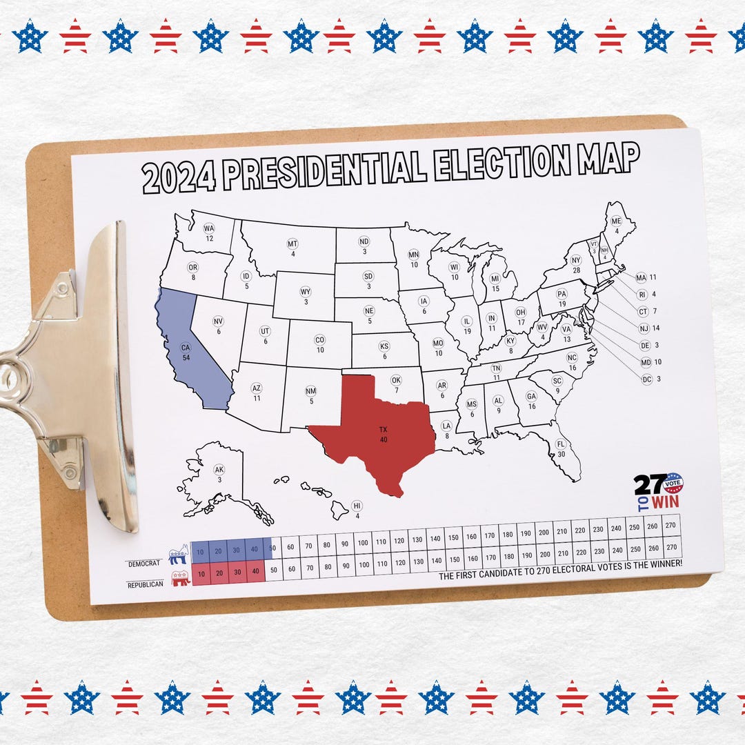 2024 Presidential Election Map I Vote Tracker Kids Activity Sheet and
