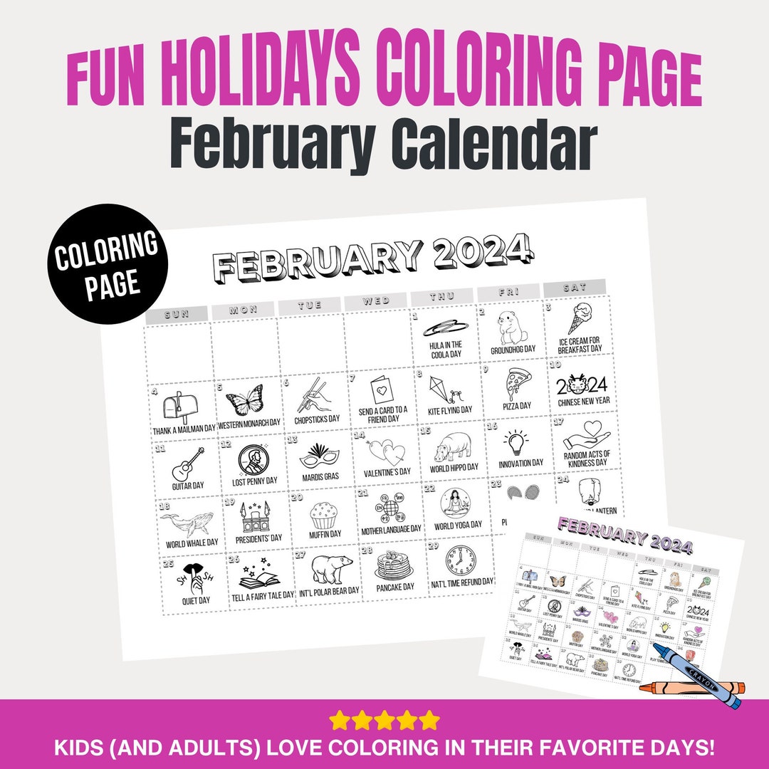 Printable February 2024 Holiday Calendar, Fun National Holidays, PDF ...