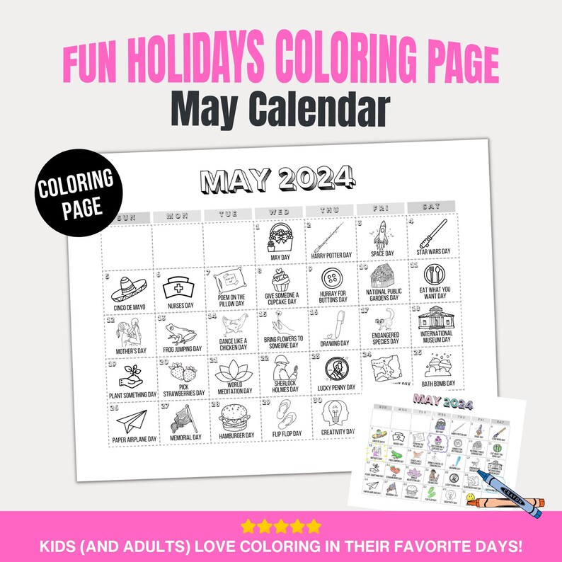 Printable May 2024 Holiday Calendar, Fun National Holidays, PDF