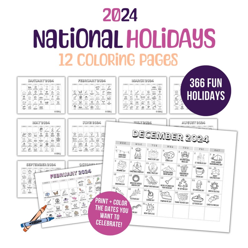 2024 National Holiday Calendars, Fun National Holidays, PDF Download
