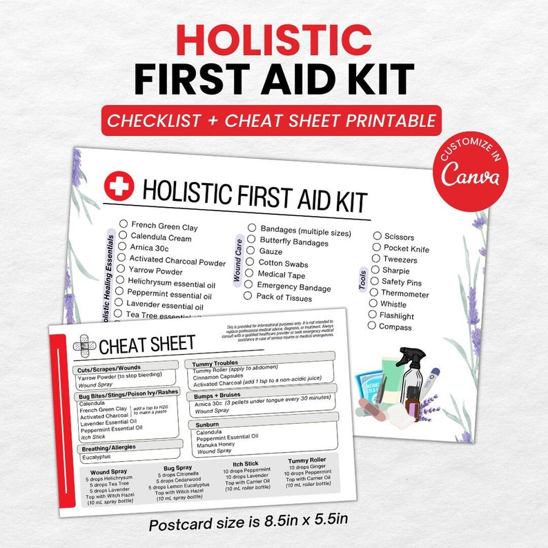 First Aid Kit Checklist Printable I Natural First Aid Kit, Holistic