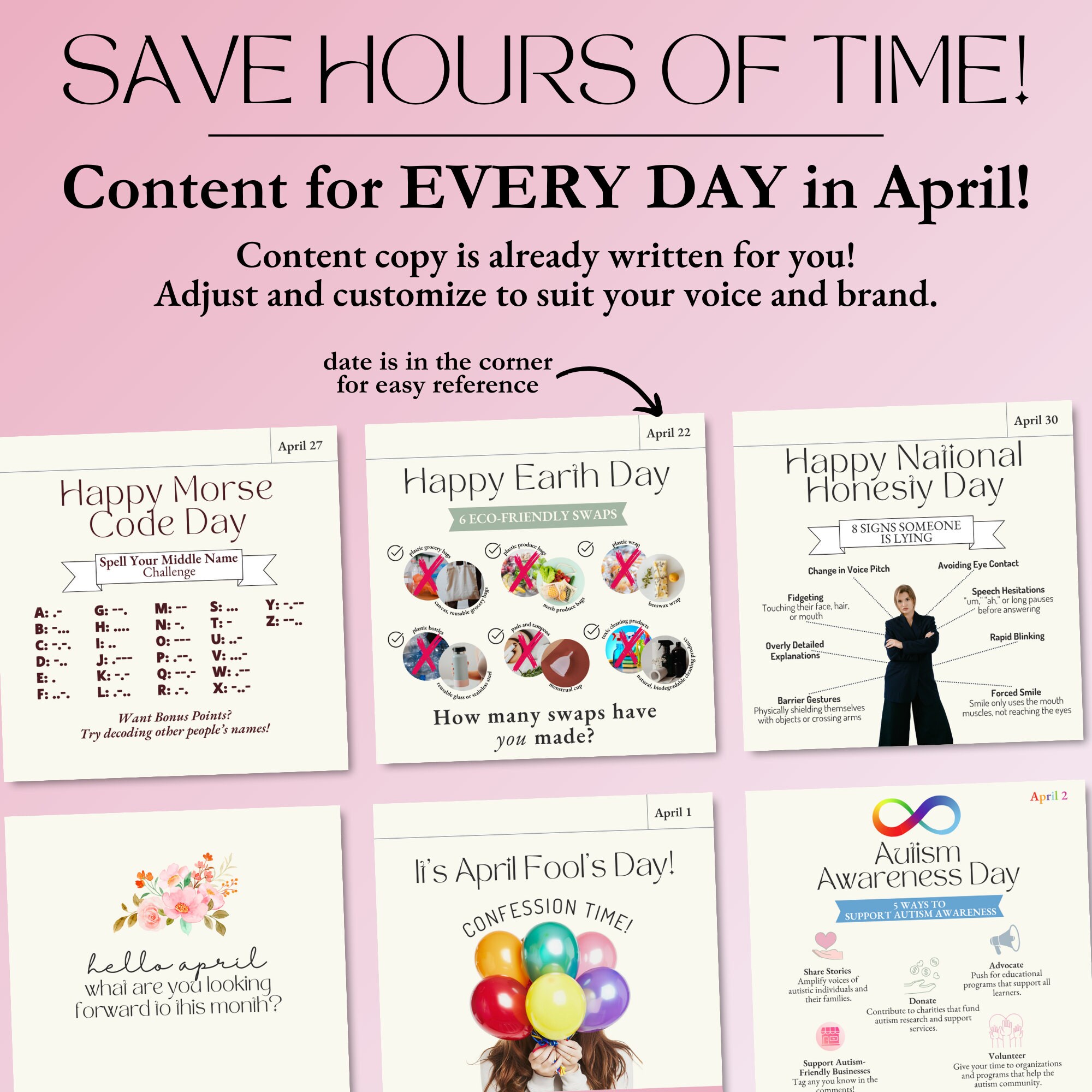 April Social Media Posts I Engagement Graphics I National Holidays
