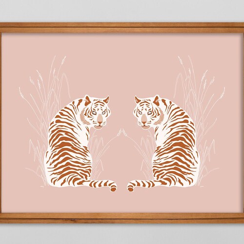 White Tiger Wall Art Print Boho Pink Tigress Printable Etsy