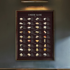 Types of Cheese Print, Cheese Guide, Cheese Infographic Printable, Food Illustration, Cheese Lover Gift, Cheese Art Poster, Kitchen Decor
