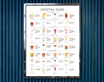 Arten von Cocktails Druck, klassische Cocktails Führer, Küche Wand Dekor, Schnaps Chart Poster, berühmte Getränke, Cocktail Liebhaber Geschenk, Hausbar