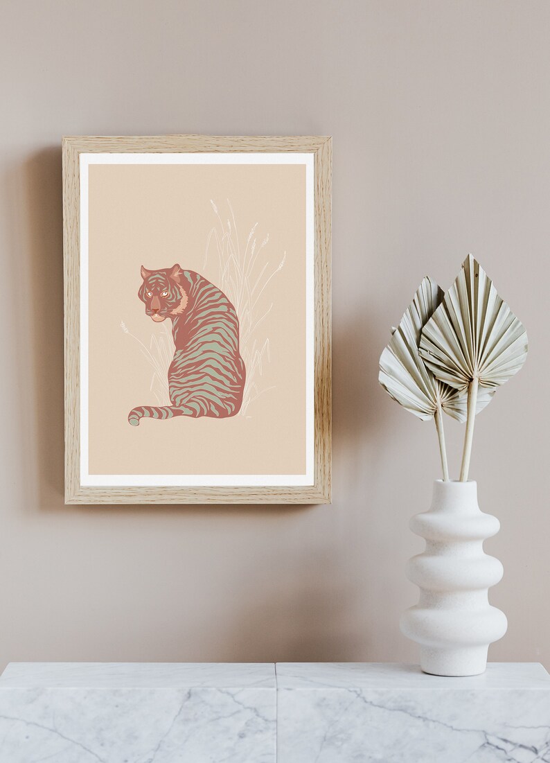 Boho Tiger Wall Art Print Mid Century Modern Tigress Etsy