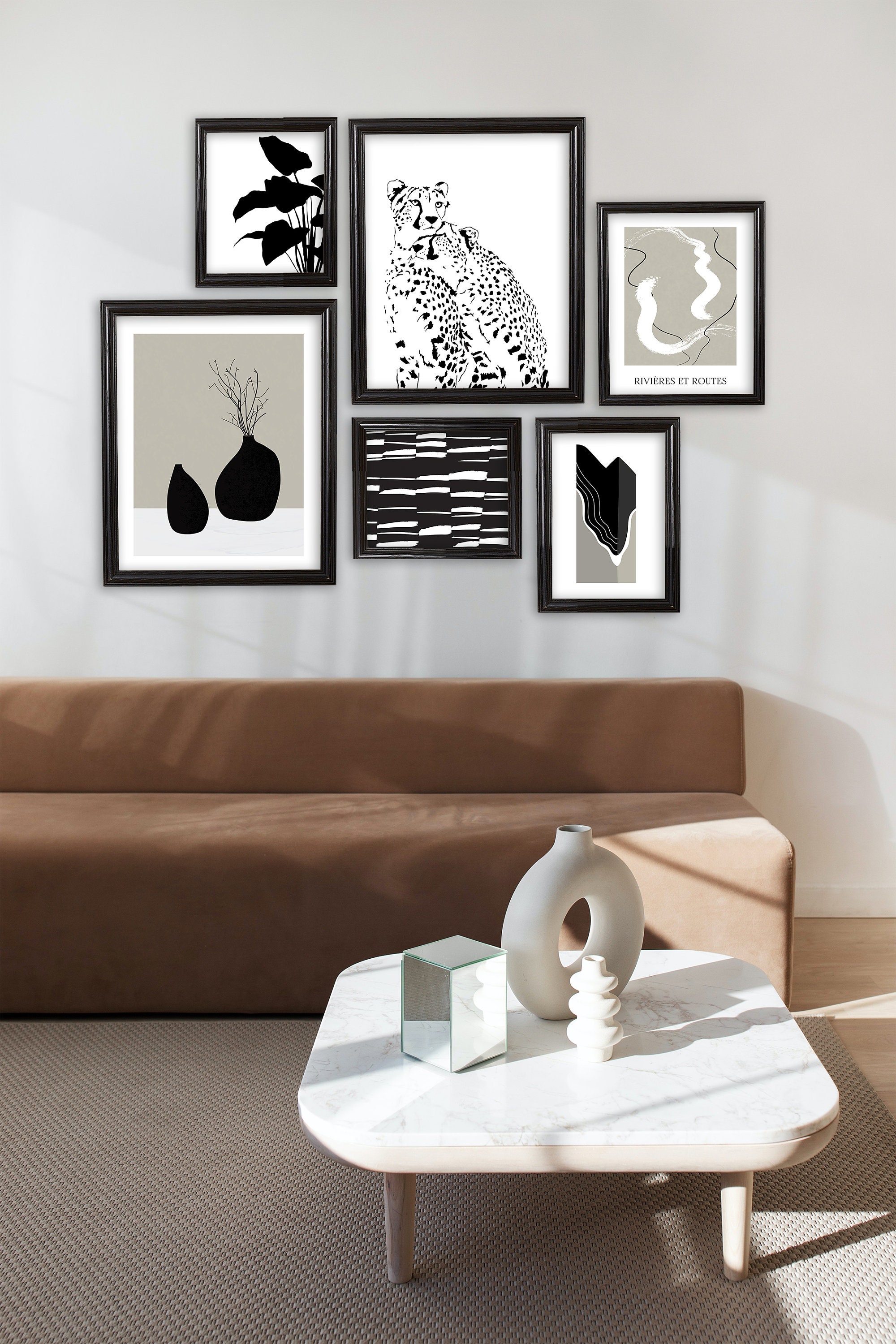 Abstract Black and White Botanical Print Japandi Wall Art - Etsy