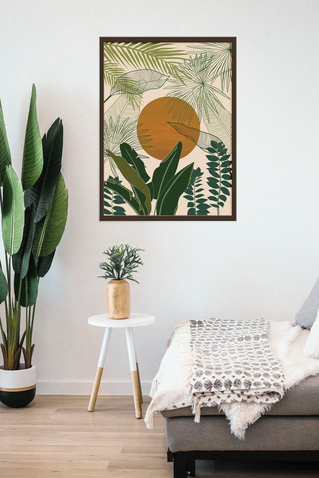 Jungle Sunset Wall Art, Boho Tropical Sunset Print, Rainforest Abstract Art, Wildlife Nature ...