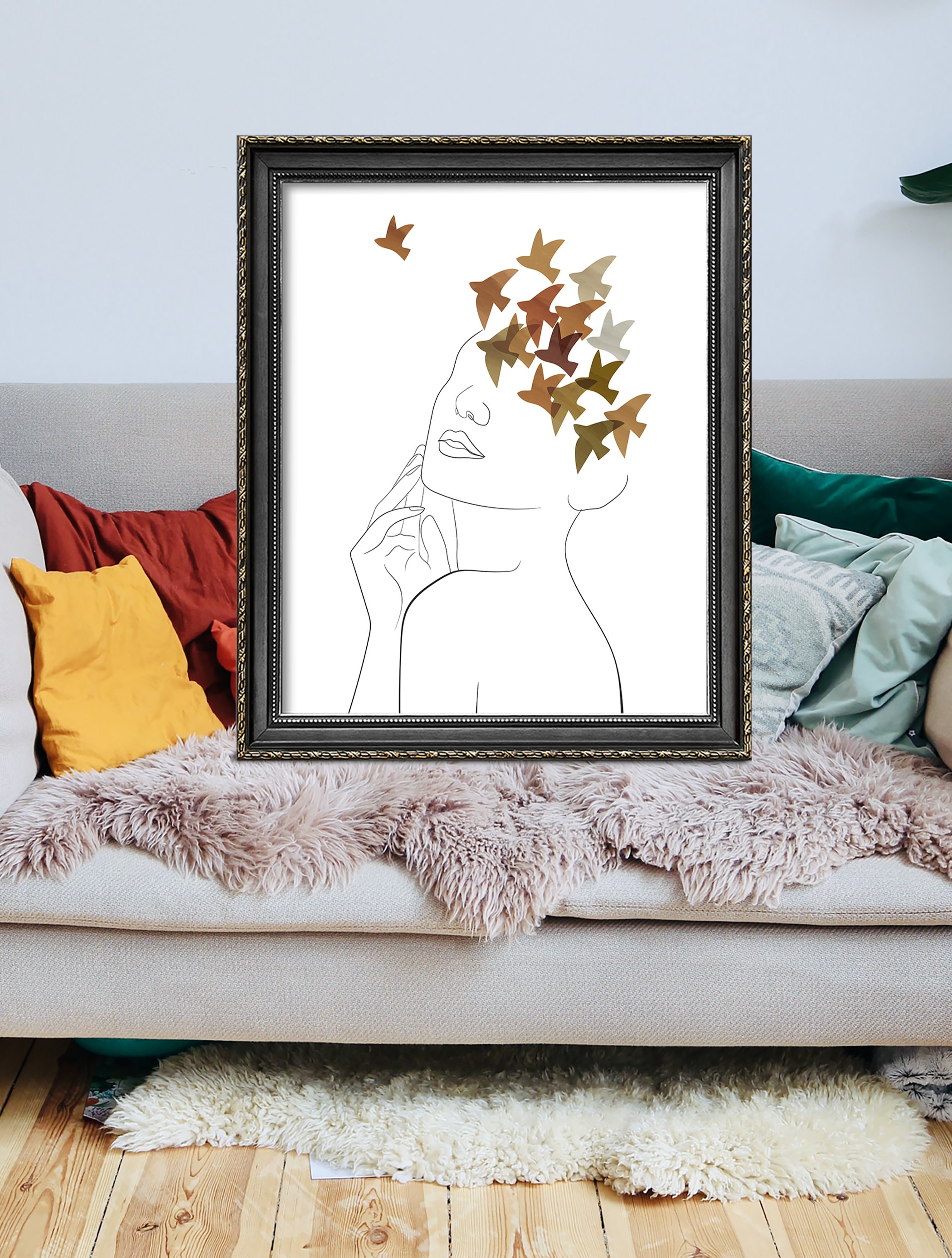 Female Fine Line Art Print Boho Woman Wall Art Minimalist - Etsy