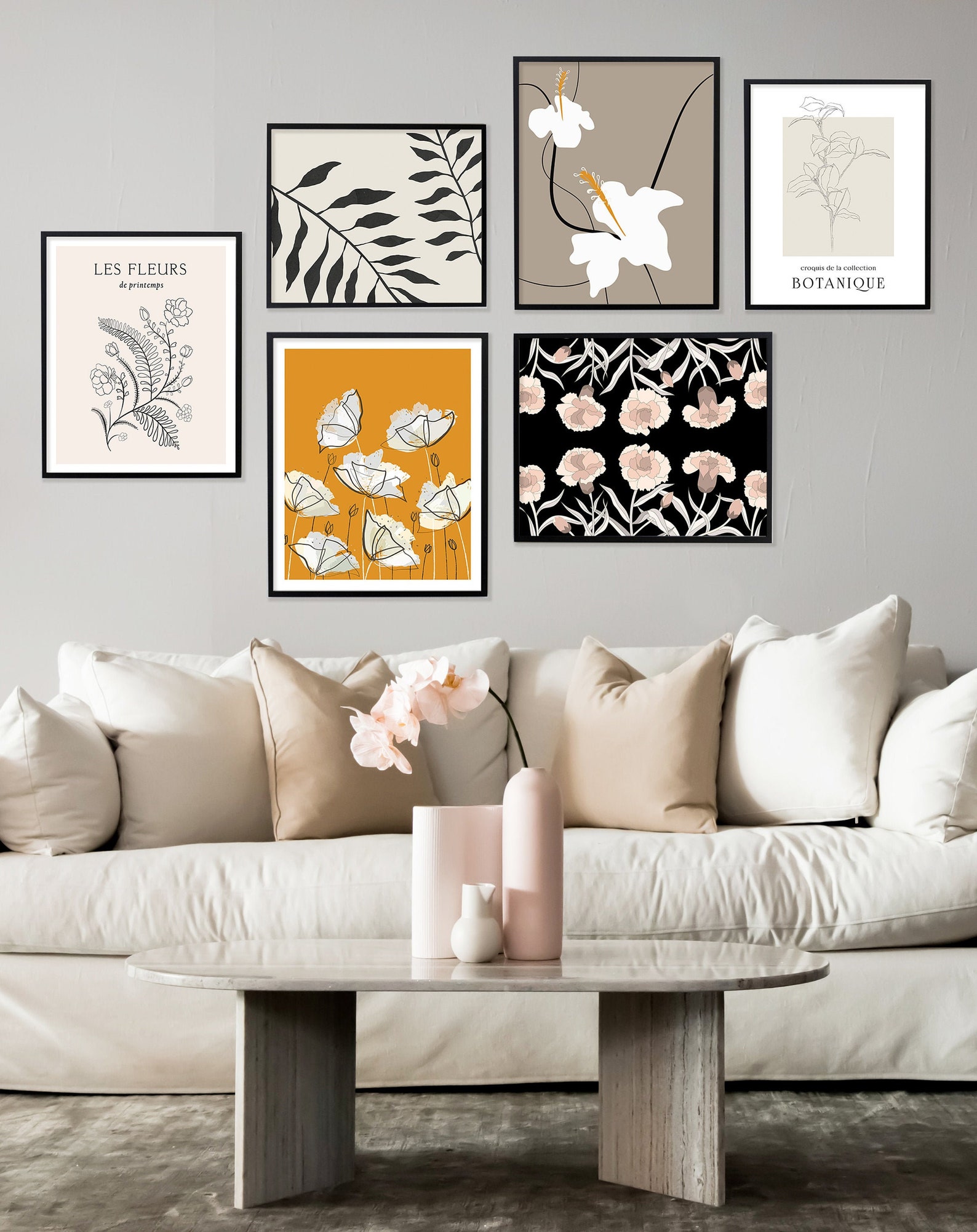 Floral Gallery Wall Set of 6 Prints Modern Abstract Gallery Etsy