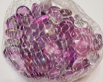 Colored Glass Gems, Pink Purple Clear Marbles, Decorative Accent Pebbles, Soil Topper Stones, Vase Filler, Mixed Color Gems, 10oz