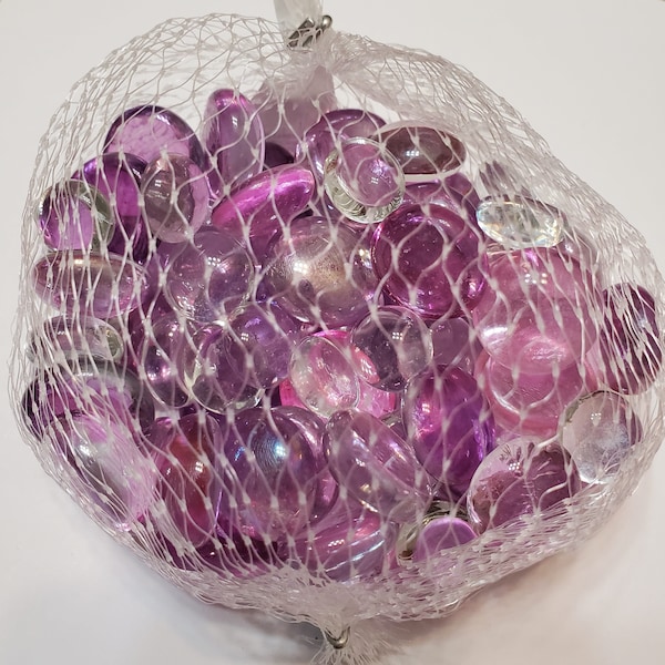 Colored Glass Gems, Pink Purple Clear Marbles, Decorative Accent Pebbles, Soil Topper Stones, Vase Filler, Mixed Color Gems, 10oz
