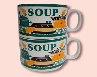 Vintage 1970's Kitchen Soup Mugs (Set of 2)