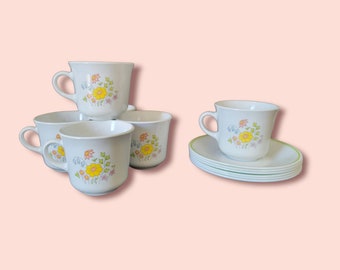 Vintage Corelle Meadow Tea Cups & Saucers (Set of 6) (Discontinued, 1976-1986)