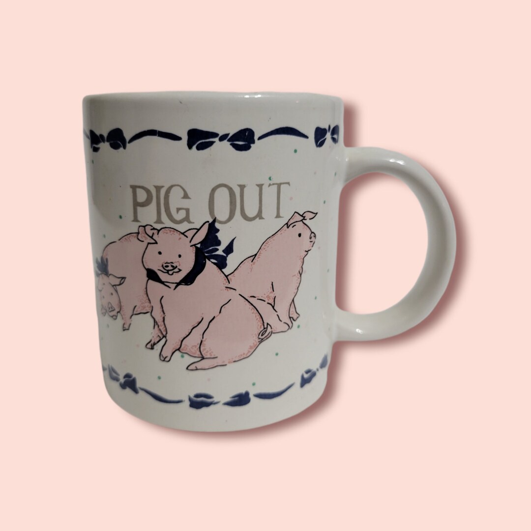 Vintage 1980's Blue Ribbon pig Out Pig Farm Coffee Mug Etsy