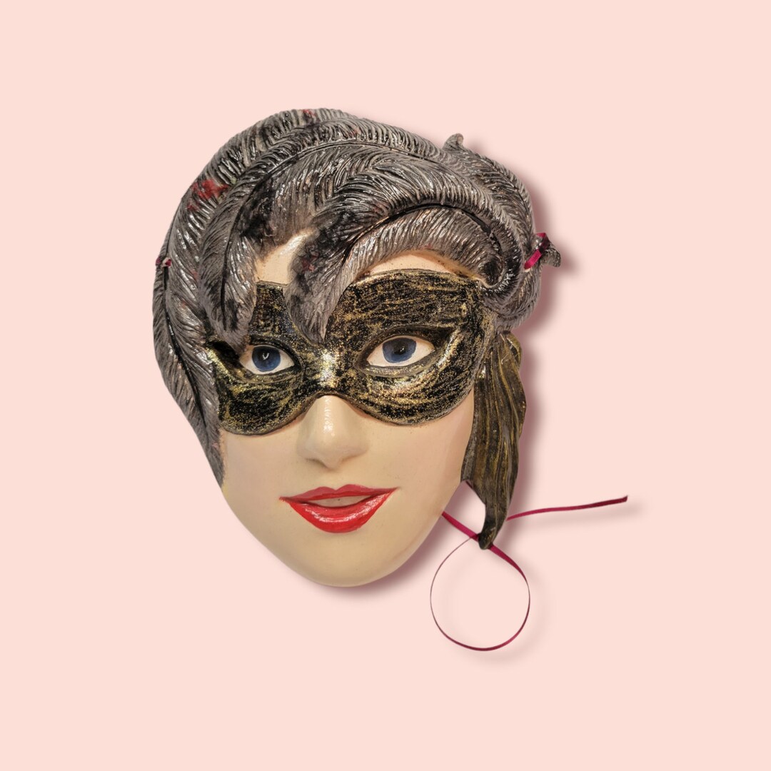 Vintage Feathered Masquerade Mask Wall Hanger Etsy