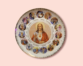 Vintage 8" Jesus Monday-Sunday Joyful, Sorrowful, Glorius Mysteries Wall Plate