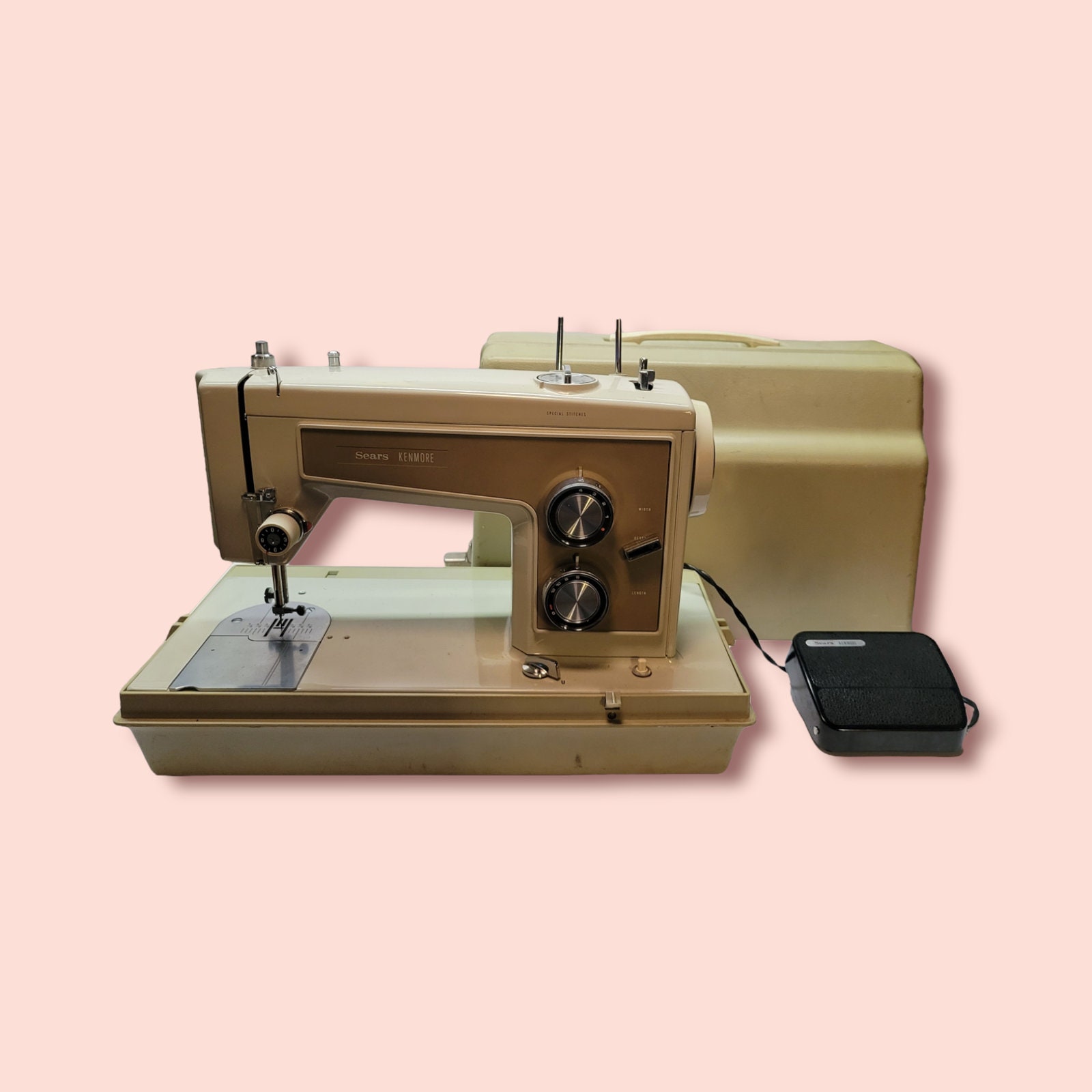Vintage Sears Kenmore electric portable sewing machine with green