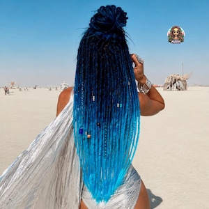 Blue Black Ombre Synthetic Dreadlock Extensions: Festival Hair Crochet Viking Dreads