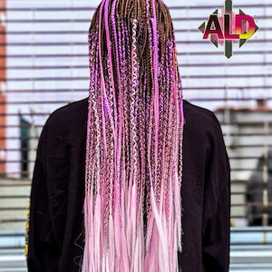 Ginger brown & purple pink boho braids extensions synthetic hair, viking wrap braids, dreadlock full head, kanekalon de se dreadlocs