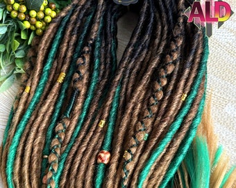 Emerald Green Synthetic Dreadlock Extensions: Brown Ginger Boho Viking Faux Locs