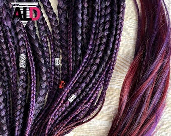 Purple & Wine Red Boho Braids: Synthetic Kanekalon Dreads