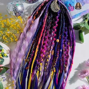 Purple Blue Synthetic Dreadlock Extensions: Crochet Kanekalon Dreads, Made in USA