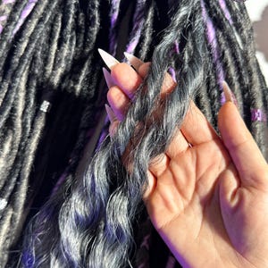 Black & Silver Dark Gray Synthetic Boho Dreadlock Extensions: Handmade Crochet Dreads image 7