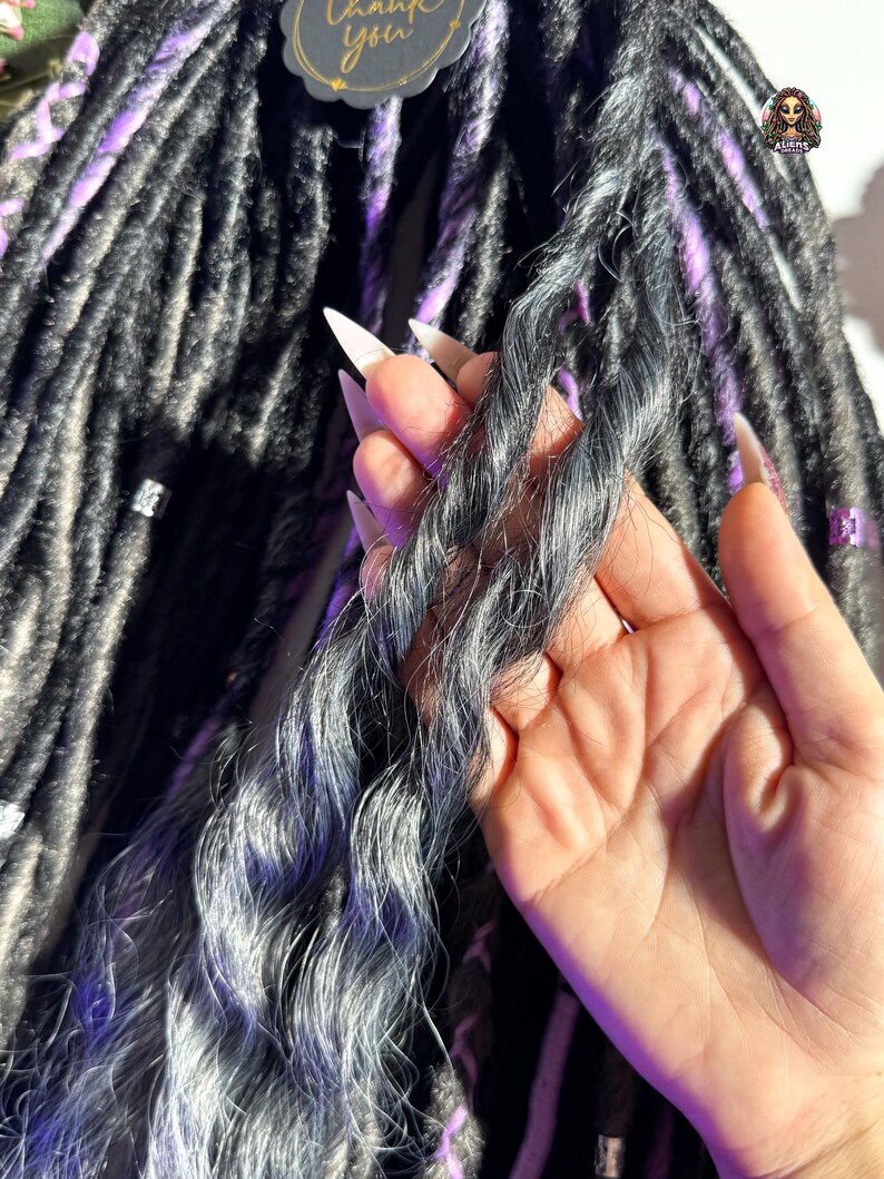 Black & Silver Dark Gray Synthetic Boho Dreadlock Extensions: Handmade Crochet Dreads image 7