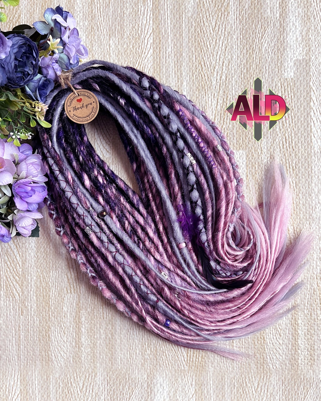 Dark Purple & Light Pink Gray Synthetic Boho Dreads, Vikings Dreads ...