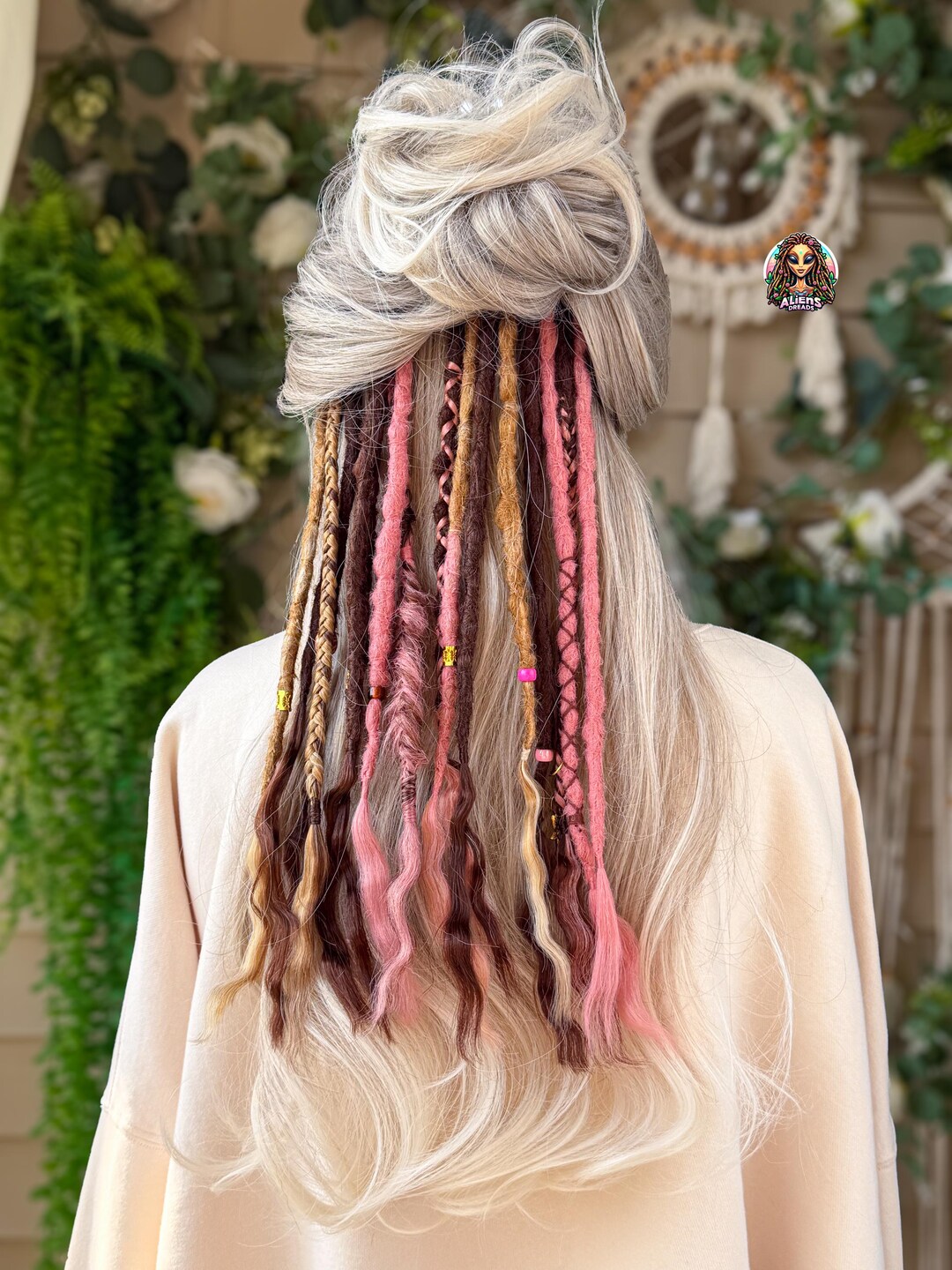 Peach & Brown Clip-in Dreadlock Extensions: Synthetic Boho Hair Dreads ...