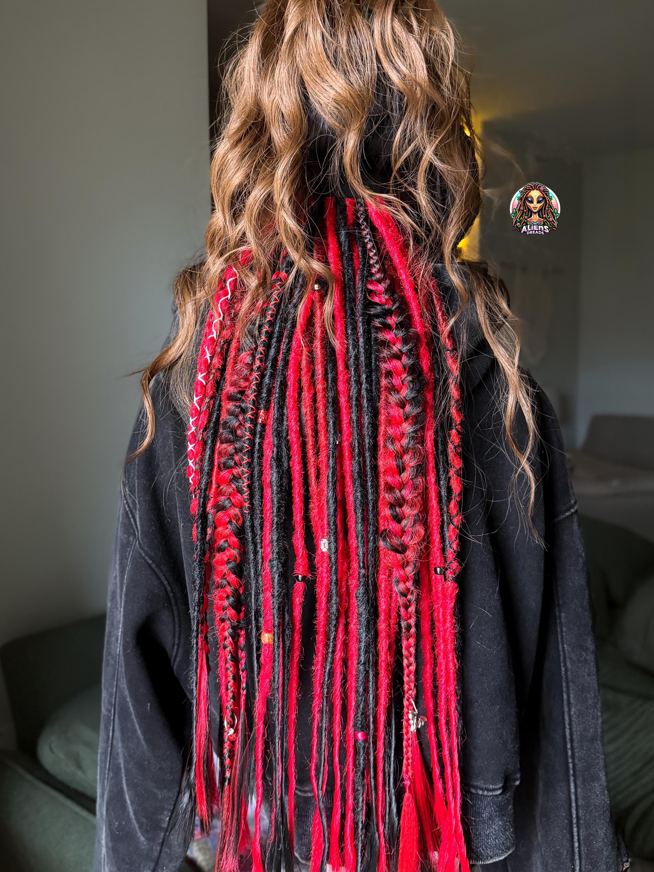 Black & Red Synthetic Dreadlock Extensions: Braided  display picture 2