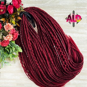 Burgundy red synthetic boho dreads & braids, Vikings dreads, Dreadlock Extensions, Synthetic Dreadlocks Kanekalon