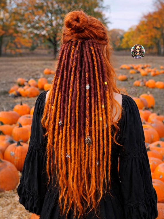 Burgundy Brown & Pumpkin Orange Crochet Synthetic Dread  display picture 3