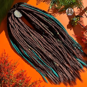 Brown ginger & forest green synthetic boho dreads, Vikings dreads, Dreadlock extensions, Synthetic dreadlocks, Double single ended
