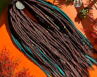 Brown & Green Synthetic Dreads: Boho Dreadlock Extensions