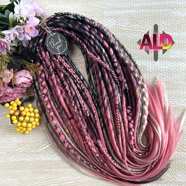 Black and peach pink with silver touch double ended synthetic dreads extensions, Synthetic dreadlock, Kanekalon hair extensions, Dread locks