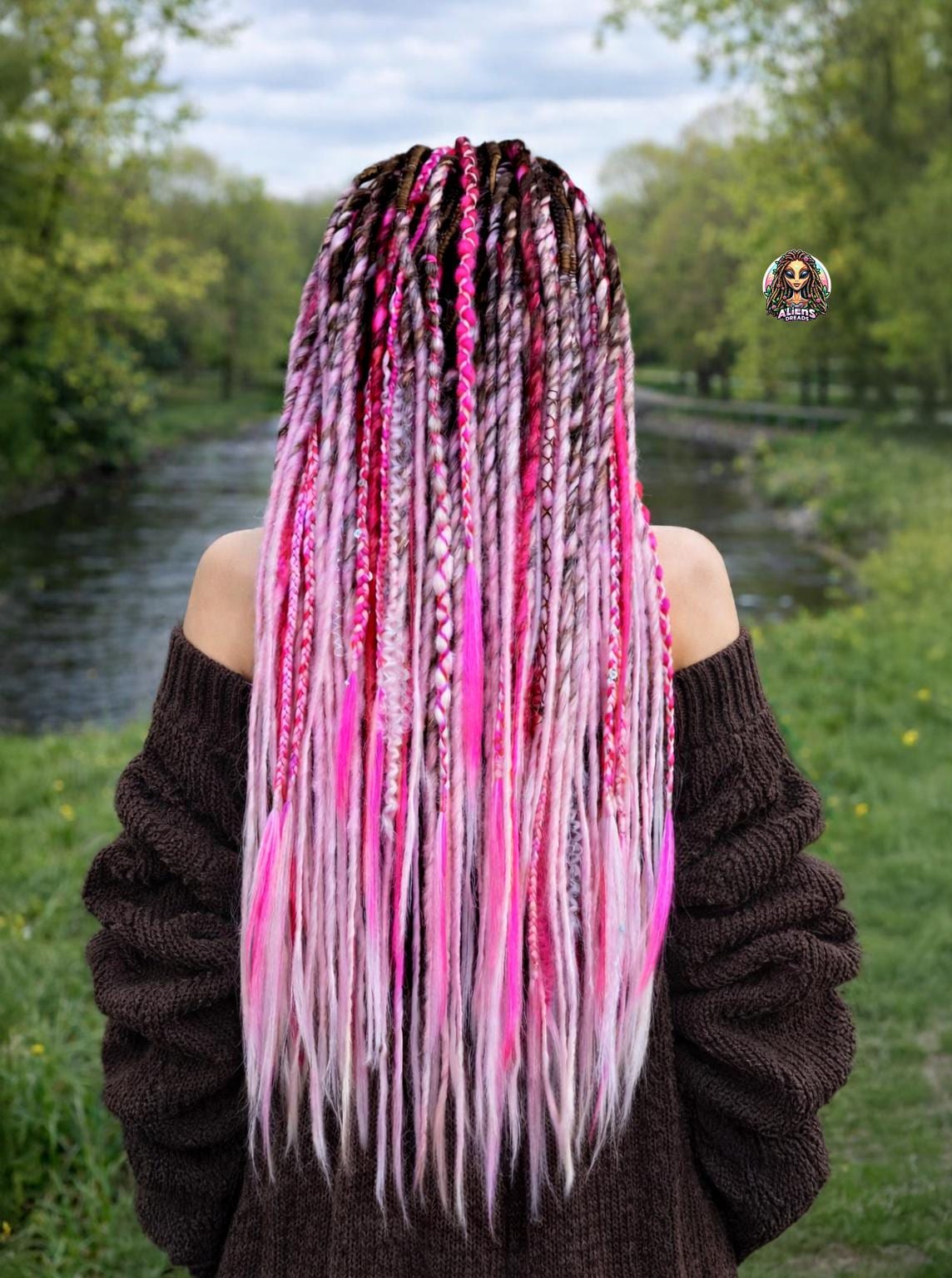 Ombre Brown to Pink Dreadlock Extensions: Synthetic Boho  display picture 2
