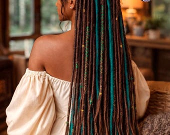 Brown & Green Synthetic Dreads: Boho Dreadlock Extensions