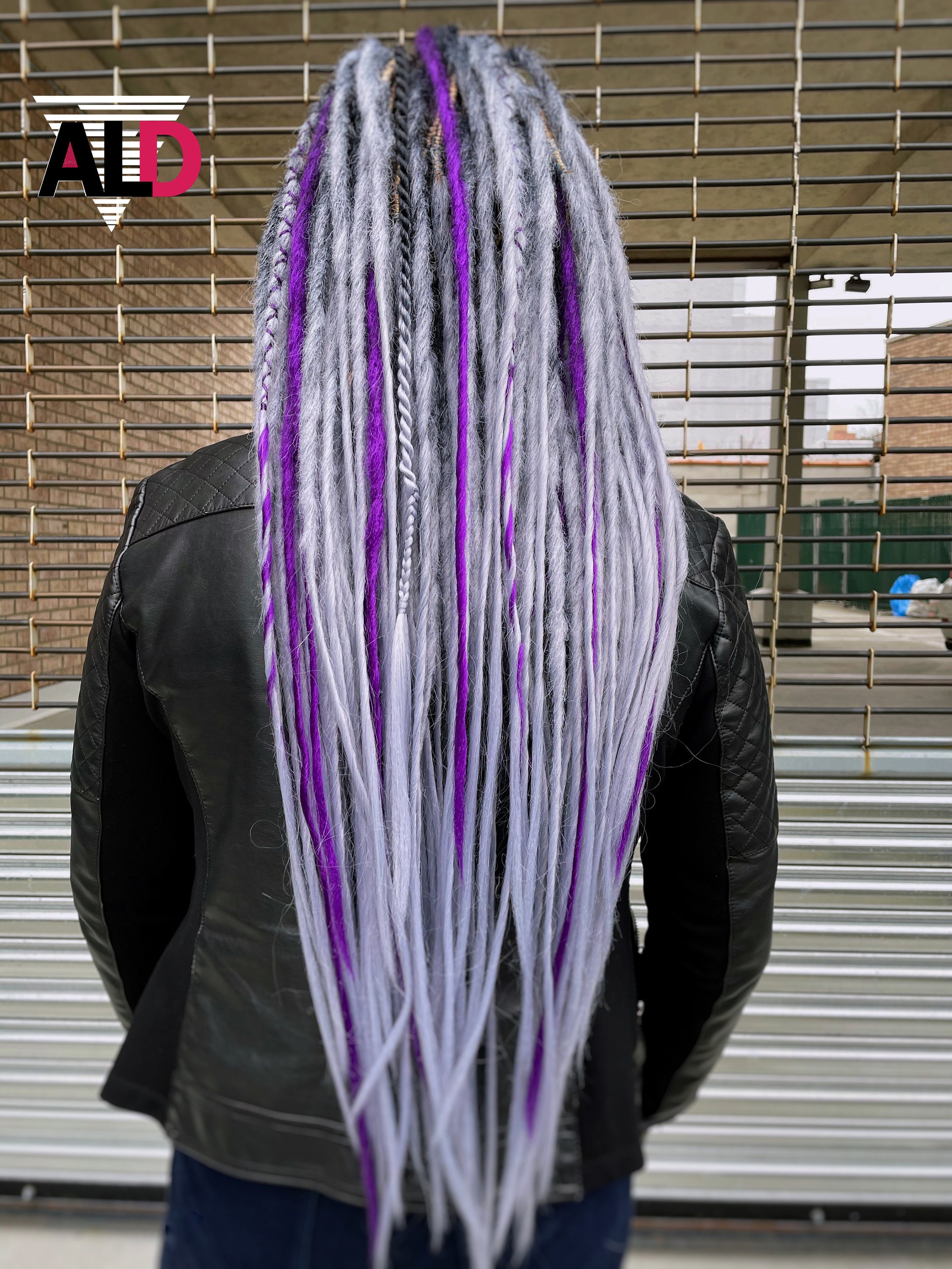 Black Silver Purple Synthetic Dreads: DE Loc Extensions, Kanekalon Hair