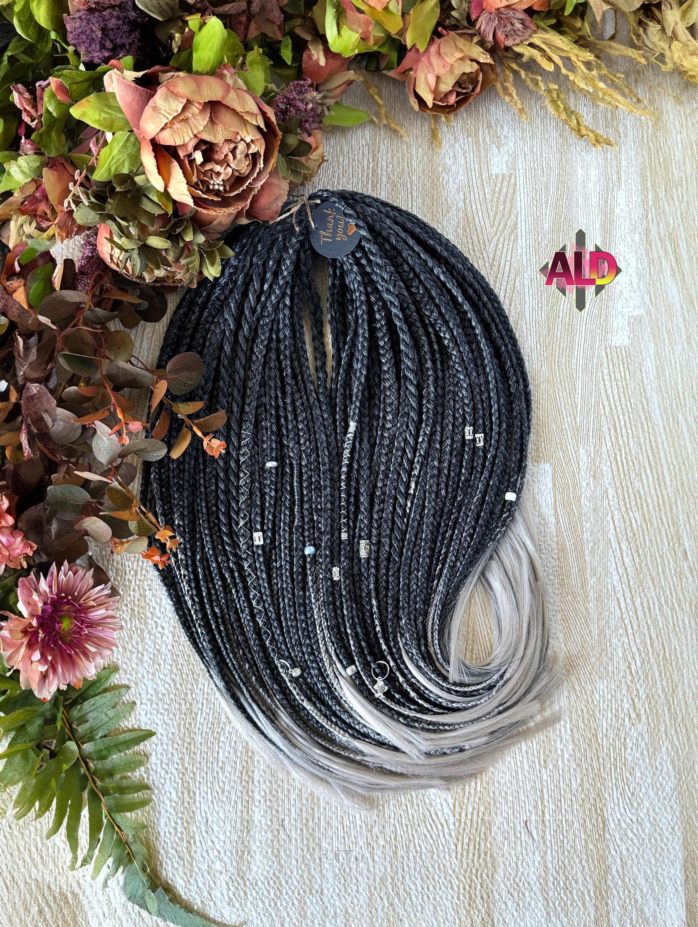Gray Silver Ombre Braids: Kanekalon Hair Extensions