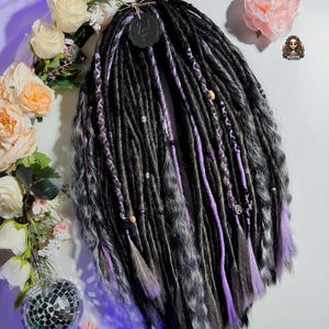 Black & Silver Dark Gray Synthetic Boho Dreadlock Extensions: Handmade Crochet Dreads image 9