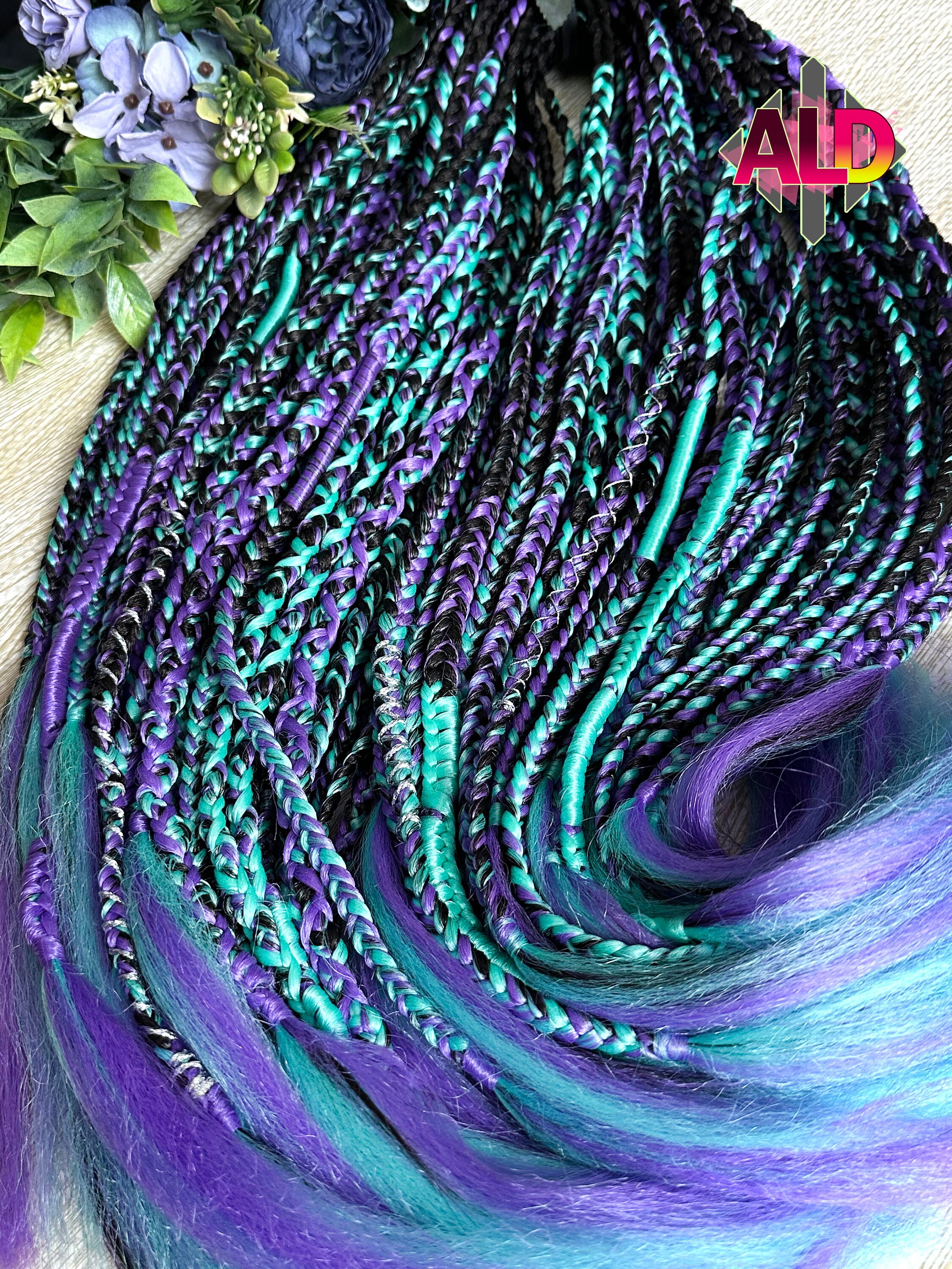 Dark Brown & Purple Turquoise Synthetic Braids Extensions 