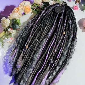 Black & Silver Dark Gray Synthetic Boho Dreadlock Extensions: Handmade Crochet Dreads image 2