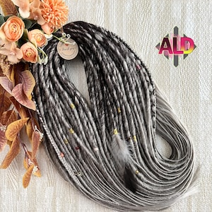 Brown & Platinum Blonde Synthetic Dreads: Silver Boho Dreadlock Extensions