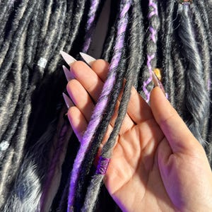Black & Silver Dark Gray Synthetic Boho Dreadlock Extensions: Handmade Crochet Dreads image 6