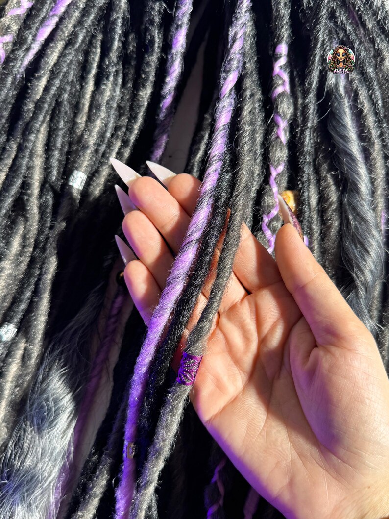 Black & Silver Dark Gray Synthetic Boho Dreadlock Extensions: Handmade Crochet Dreads image 6
