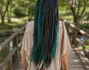 Dark Brown & Green Synthetic Dreads: Double Ended Hair Extensions
